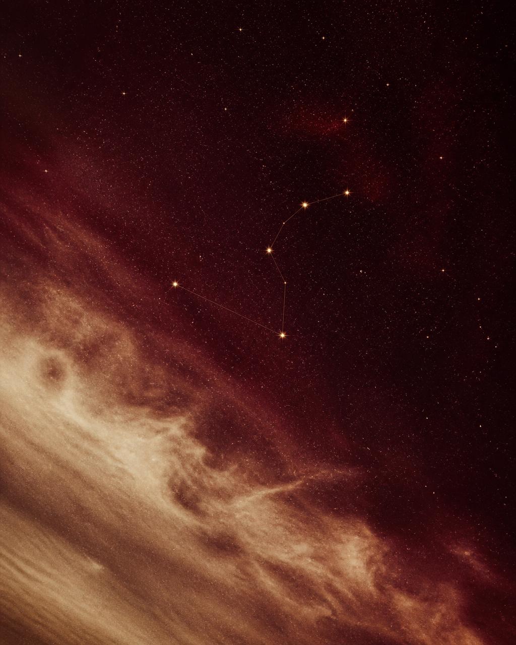 Céu estrelado com constelação em tons de vinho e creme